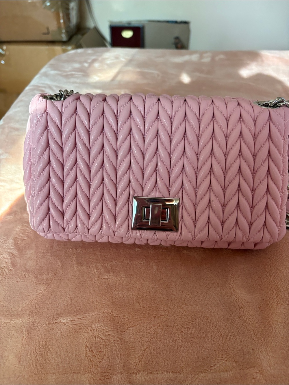 INC International Concepts Quilted Braided Pink Crossbody with Silver Turn-Lock